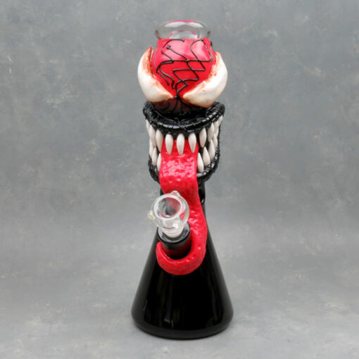 14" 3D Molded Hand Painted Red Venom Beaker Glass Water Pipe w/Ice Catch and Diffused Downstem