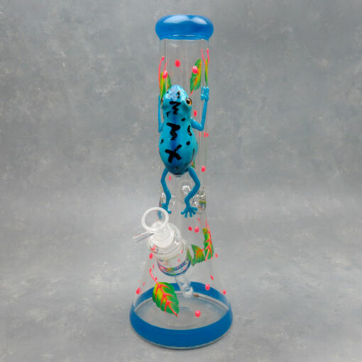 13.5" 3D Molded Hand Painted Glow-in-the-Dark Frog/Leaves/Dots Beaker Glass Water Pipe w/Ice Catch and Diffused Downstem