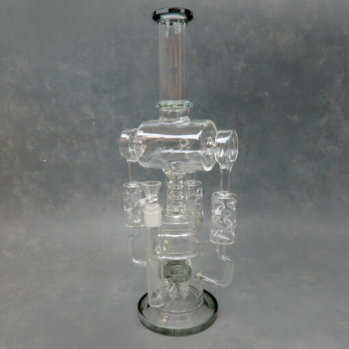 19" Diffused Tree Perc to Triple Spike Chamber Recycler Big Barrel Glass Water Pipe W/Color Accent