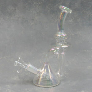 7" Iridescent Diffused Downstem Warped Hourglass Recycler Bubbler/Glass Water Pipe