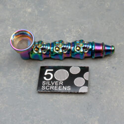 3.25" Metal Pipes w/Rainbow Polished Skulls & 5-pack Screens in Blister Pack