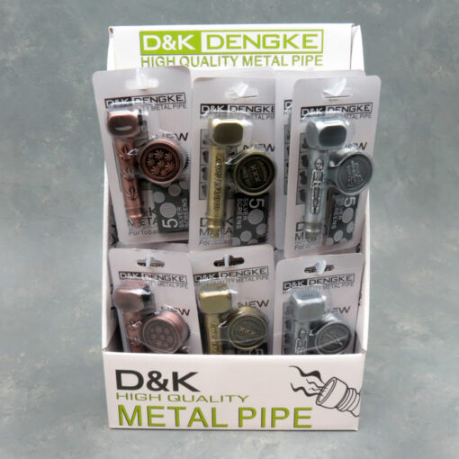 3.25" Metal Pipes w/Skeleton/Amsterdam/Leaves, 30mm Grinder & 5-pack Screens in Blister Pack