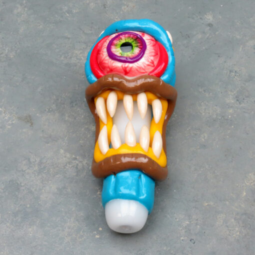 5" Bloodshot Eye & Sharp Teeth Hand Painted Monster Glass Hand Pipe