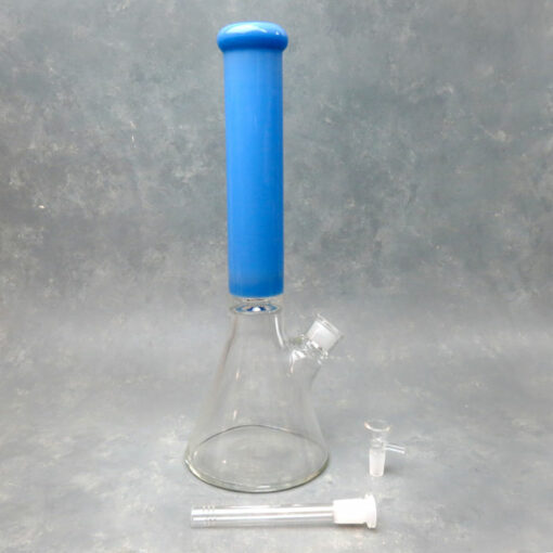 16" Opaque Neck Beaker Glass Water Pipe w/Constriction & Diffused Downstem