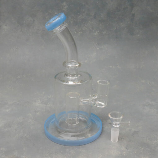 8.5" Basic Showerhead Perc Rig Glass Water Pipe w/Bent Mouthpiece, Color Accent & Ring