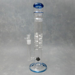 16" Inline Puck Perc Ribbed & Pocked Tube Glass Water Pipe w/Color Accent