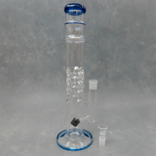 16" Inline Puck Perc Ribbed & Pocked Tube Glass Water Pipe w/Color Accent