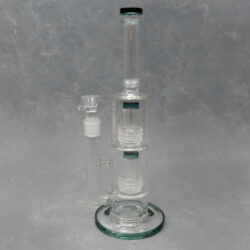 13" Double Matrix Showerhead Perc Tube Glass Water Pipe w/Narrow Mouthpiece & Color Accents