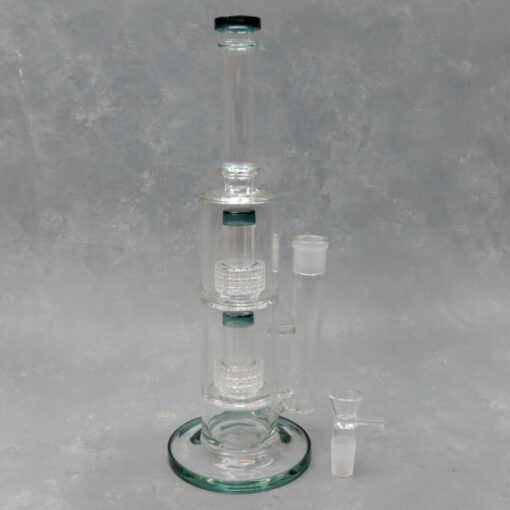 13" Double Matrix Showerhead Perc Tube Glass Water Pipe w/Narrow Mouthpiece & Color Accents
