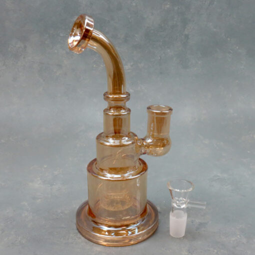 9" Semi-Metallic Graduated Rig Glass Water Pipe w/Showerhead Perc & Narrow Bent Mouthpiece