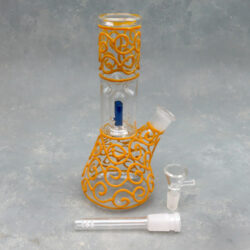 8" Dome Perc Puffy Gold Lines Beaker Glass Water Pipe w/Diffused Downstem