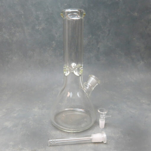 12" Clear Beaker Glass Water Pipe w/Ice Pinch & Diffused Downstem