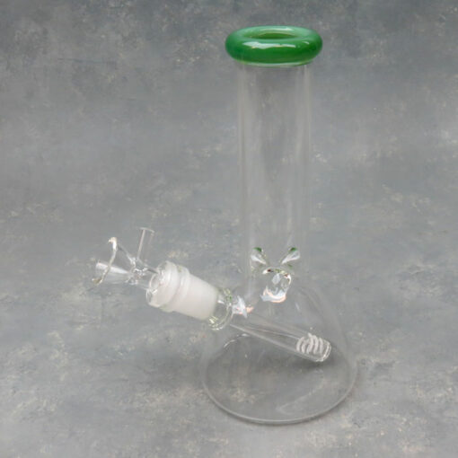 8" Clear Beaker Glass Water Pipe w/Color Mouth, Ice Pinch & Diffused Downstem