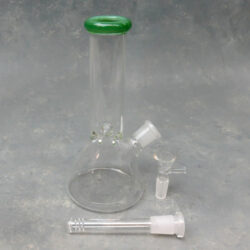 8" Clear Beaker Glass Water Pipe w/Color Mouth, Ice Pinch & Diffused Downstem