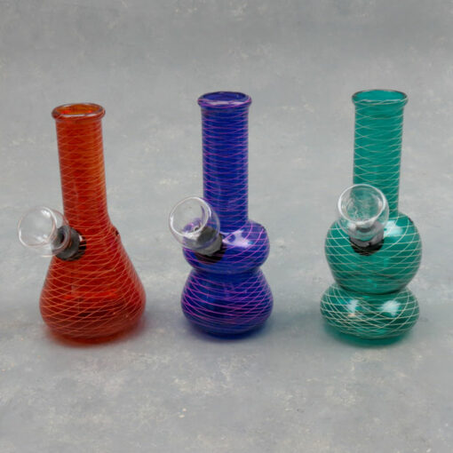 5" Colored Cross Hatch Mini Glass Water Pipes w/Carb