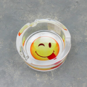 3.5" Round Glass Ashtrays w/Assorted Designs (6pcs/pack)