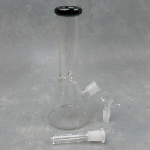 9" Clear Beaker Glass Water Pipe w/Color Mouth, Ice Pinch & Diffused Downstem