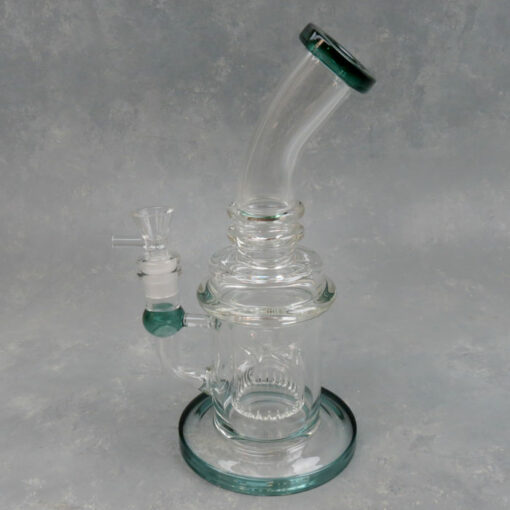 10" Inverted Showerhead Perc Color Accent Ringed Rig Glass Water Pipe w/Bent Mouthpiece