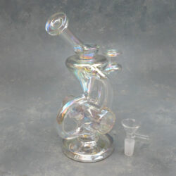 8" Iridescent Inline Chamber to Recycler Glass Water Pipe w/Angled Narrow Mouthpiece