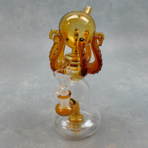 8" Showerhead Perc Arms Up Amber Octopus Glass Water Pipe