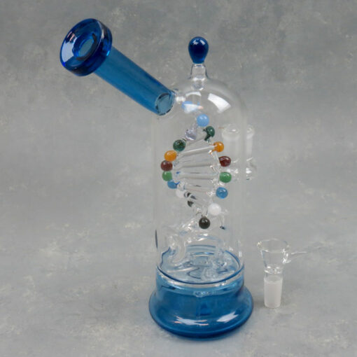 9" Inline to Double Helix Spinner Perc Glass Water Pipe w/Color Accent