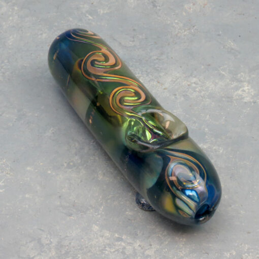 4" Smooth Gold Fumed Iridescent Swirl Glass Hand Pipe