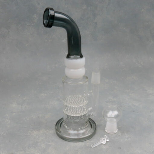 10" Double Honeycomb Perc Glass Water Pipe w/Colored 90° Neck & Nail/Dome Male Joint
