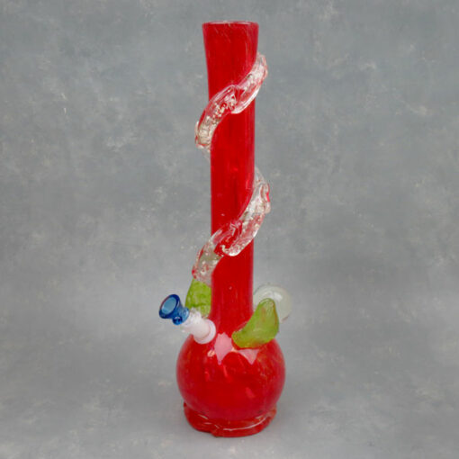 16" Color Streak Round Bottom Leaves GOG Soft Glass Water Pipe w/Base & GID Wrap/Marble