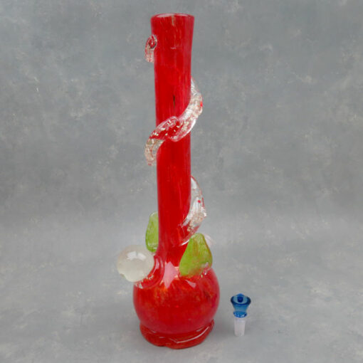 16" Color Streak Round Bottom Leaves GOG Soft Glass Water Pipe w/Base & GID Wrap/Marble
