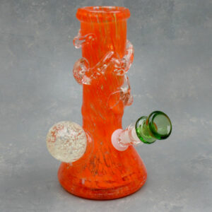 8" Beaker Base Color Streak GOG Soft Glass Water Pipe w/GID Wrap & Marble