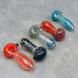 3.25" Slime Color Lines Splotchy Bowl Glass Hand Pipes w/Color Bump (5pcs/pack)