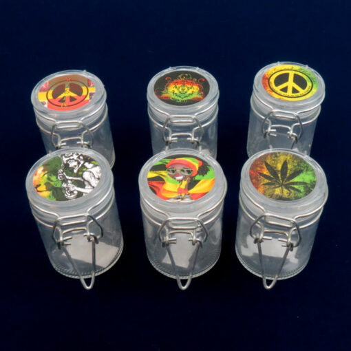 2.5" Clear Glass Latch Jars w/Assorted Stickers