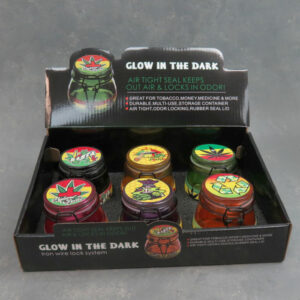 3" Glow in the Dark Latch Jars w/Leaf & Rasta Designs