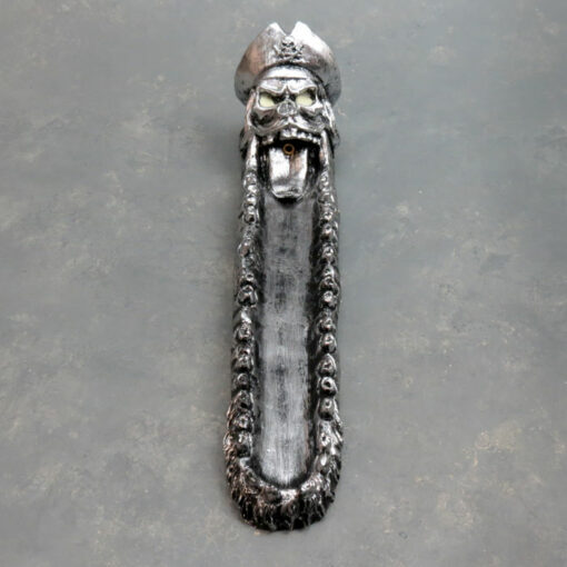 10.5" Silver Glow-in-the-Dark Pirate Skull w/Teeth Incense Burner