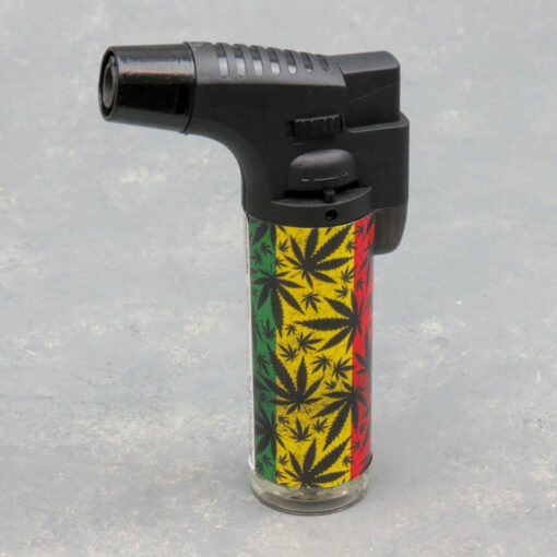 5" Techno Torch Refillable Single Slant Adjustable Jet Flame Lighters w/Rasta Designs