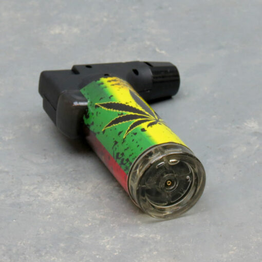 5" Techno Torch Refillable Single Slant Adjustable Jet Flame Lighters w/Rasta Designs