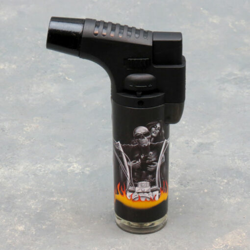 5" Techno Torch Refillable Single Slant Adjustable Jet Flame Lighters w/Skull Designs