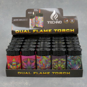 2.5" Techno Torch Dual Flame Refillable Lighters w/Psychedelic Designs (25pcs/display)
