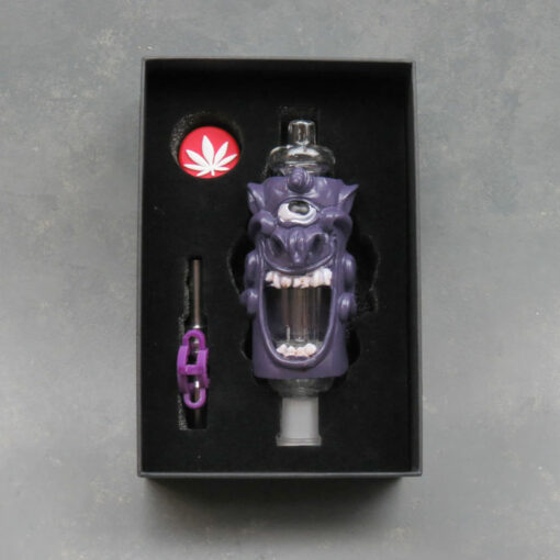 8" Dome Perc Clay Purple One-Eyed Monster Color-Changing LED Nectar Collector Kit w/Plastic storage Bucket & Titanium Tip