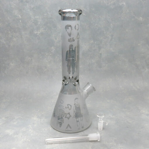 14" Etched Squid Game Beaker Glass Water Pipe w/Ice Pinch & Diffused Downstem