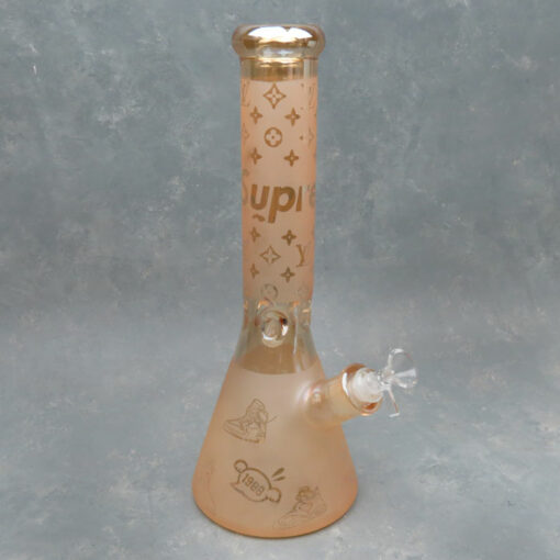 14" Etched Iridescent Supreme/Louis Vuitton\Basketball Beaker Glass Water Pipe w/Ice Pinch & Diffused Downstem