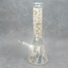 14" Etched Iridescent Off-White Beaker Glass Water Pipe w/Ice Pinch & Diffused Downstem