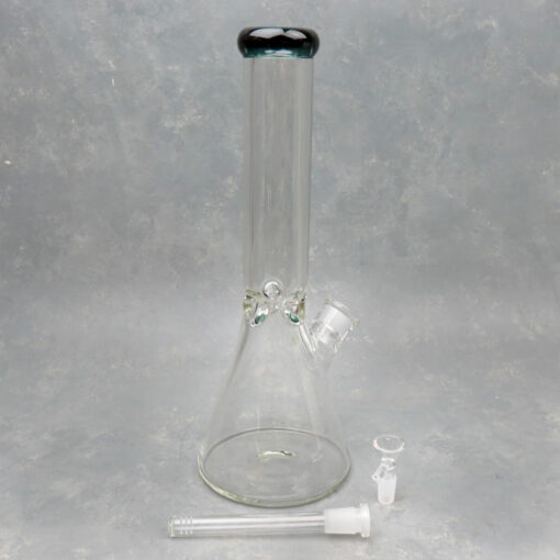 14" Clear Beaker Glass Water Pipe w/Color Mouth, Ice Pinch & Diffused Downstem