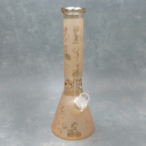14" Etched Hip Hop Beaker Glass Water Pipe w/Ice Pinch & Diffused Downstem