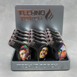 4" Techno Torch Slant Style Refillable/Adjustable Single Torch Lighters w/Bob Marley Designs (12pcs/box)