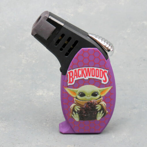 4" Techno Torch Slant Style Refillable/Adjustable Single Torch Lighters w/Backwoods Baby Yoda Designs (12pcs/box)