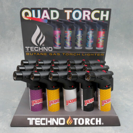 5" Techno Torch Slant Quad Torch Lighters w/Backwoods Designs (15pcs/box)
