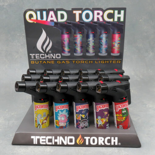 5" Techno Torch Slant Quad Torch Lighters w/Rick & Morty Backwoods Designs (15pcs/box)