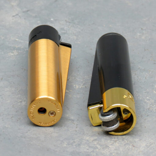 3" Clipper Black & Gold Metal Refillable Butane Flint Lighters w/Metal Display Boxes