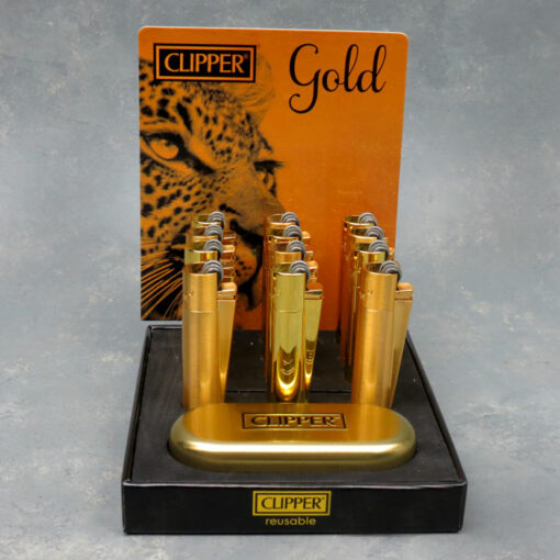 3" Clipper Gold Metal Refillable Butane Flint Lighters w/Metal Display Boxes